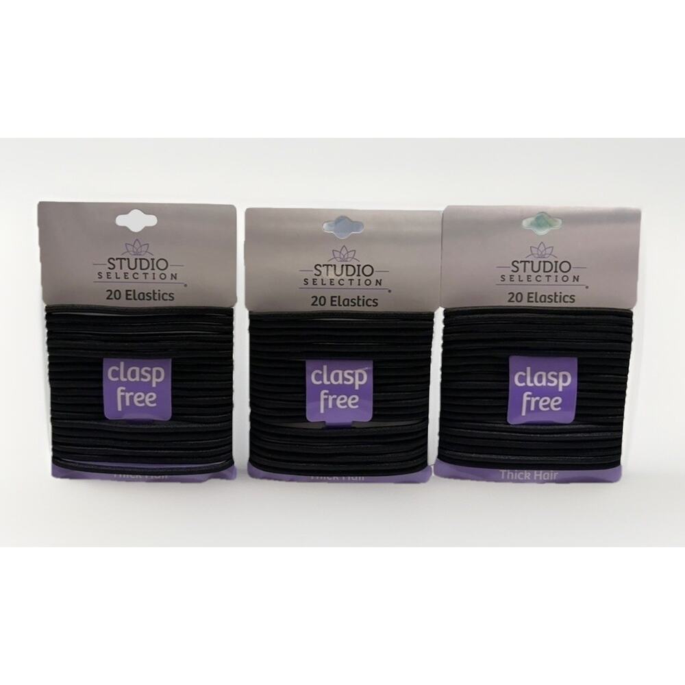 Studio Selection Black Hair Elastics Clasp Free Thick Hair Bands 60 Count NEW